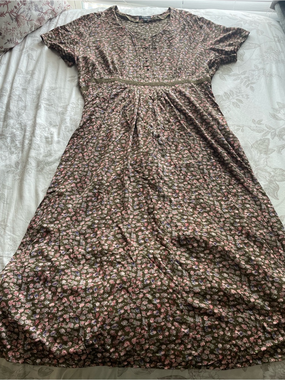 Olive Green Ditsy Floral Peasant Maxi Dress 22W Plus Size Cottagecore Farmhouse